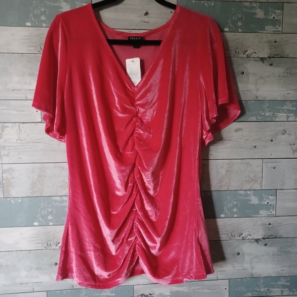 NWT Torrid Size 1X Stretch Velvet Shirred-Front Flutter Sleeve Top - Picture 2 of 4